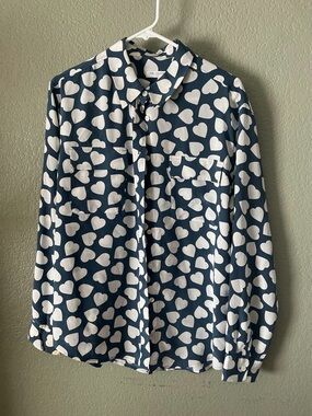Equipment Navy and White Heart Print Button-Down Shirt